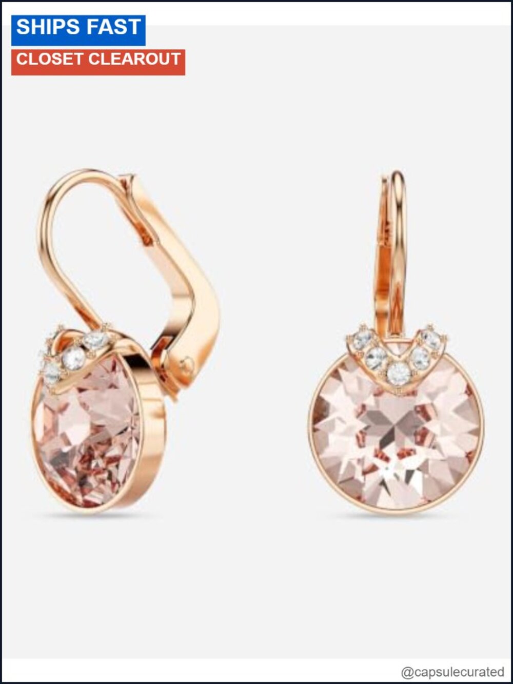 Swarovski Bella V Crystal Pierced Earrings Rose Gold Plated Drop Dangle